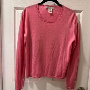 Diane Firsten Pink Crewneck Sweater Classic Knit Long Sleeve Pullover
